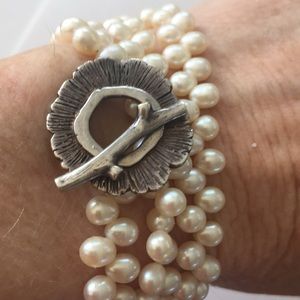 Pearl and sterling wrap bracelet by Maggie Bokor.